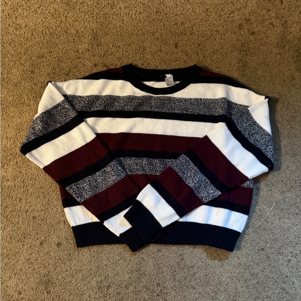 Divided Black, White, and Red Striped Sweater